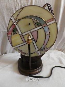 Art Deco Lady Tiffany Stained Glass Table Lamp / Bronze Sculpture