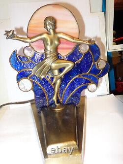 Art Deco Lady lamp metal/stained glass design sz 9in tall by L&L W MC 9919 metal