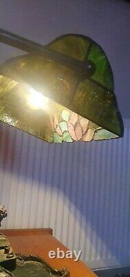 Art Deco Tiffany Style Bankers Table Lamp Dragonfly Shade Stained Glass Bronze