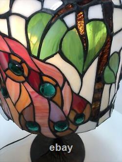 Art Nouveau Style Peacock Stained Glass Table Lamp