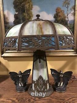 Arts Crafts Antique Vintage Slag Stained Glass Bradley Hubbard Handel Era Lamp