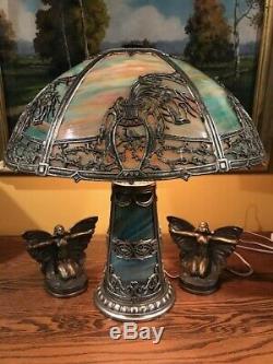 Arts Crafts Antique Vintage Slag Stained Glass Bradley Hubbard Handel Era Lamp