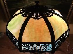 Arts Crafts Antique Vintage Slag Stained Glass Bradley Hubbard Handel Era Lamp