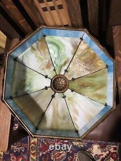 Arts Crafts Antique Vintage Slag Stained Glass Bradley Hubbard Handel Era Lamp