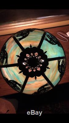 Arts Crafts Antique Vintage Slag Stained Glass Bradley Hubbard Handel Era Lamp