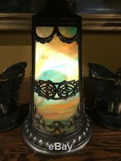 Arts Crafts Antique Vintage Slag Stained Glass Bradley Hubbard Handel Era Lamp