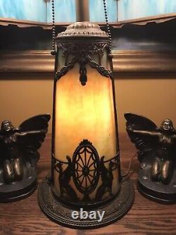 Arts Crafts Antique Vintage Slag Stained Glass Bradley Hubbard Handel Era Lamp