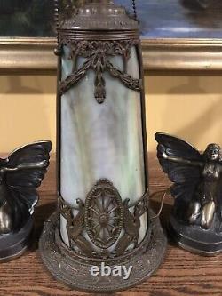 Arts Crafts Antique Vintage Slag Stained Glass Bradley Hubbard Handel Era Lamp