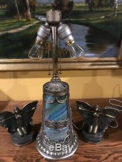 Arts Crafts Antique Vintage Slag Stained Glass Bradley Hubbard Handel Era Lamp