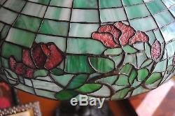 Arts&Crafts, Art Nouveau Era GorhamRed Rose Leaded Stained Slag Glass Lamp