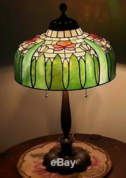 Arts & Crafts Floral Leaded Slag Stained Glass Lamp Handel Duffner Tiffany Era