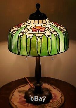 Arts & Crafts Floral Leaded Slag Stained Glass Lamp Handel Duffner Tiffany Era