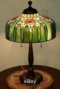 Arts & Crafts Floral Leaded Slag Stained Glass Lamp Handel Duffner Tiffany Era