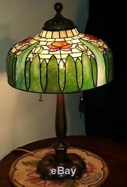 Arts & Crafts Floral Leaded Slag Stained Glass Lamp Handel Duffner Tiffany Era