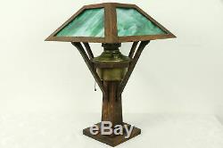Arts & Crafts Mission Oak Antique Craftsman Lamp, Stained Glass, Miller #31457