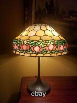 Arts & Crafts, Nouveau Documented Handel/Unique Co. Leaded Stained Slag Glass Lamp