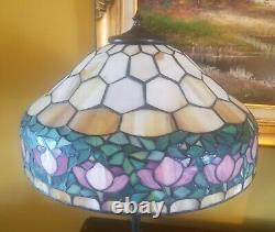 Arts & Crafts, Nouveau Documented Handel/Unique Co. Leaded Stained Slag Glass Lamp