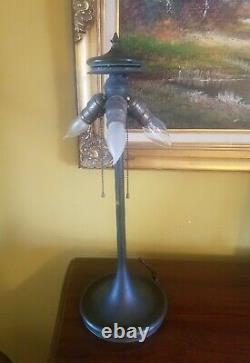 Arts & Crafts, Nouveau Documented Handel/Unique Co. Leaded Stained Slag Glass Lamp