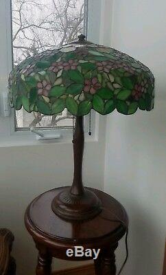 Arts&Crafts, Nouveau Double Signed Handel Stained Leaded Slag Glass Bronze Lamp