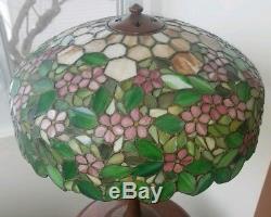 Arts&Crafts, Nouveau Double Signed Handel Stained Leaded Slag Glass Bronze Lamp
