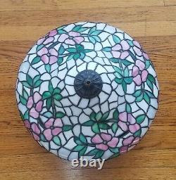 Arts&Crafts, Nouveau Floral Signed Chicago Mosaic Leaded Stained Slag Glass Lamp