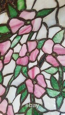 Arts&Crafts, Nouveau Floral Signed Chicago Mosaic Leaded Stained Slag Glass Lamp