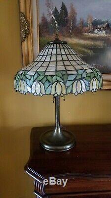 Arts & Crafts, Nouveau Unique/Handel Lamp Co. Leaded Stained Slag Glass Lamp