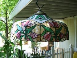 Arts and Crafts, Art Nouveau, Art Deco HANGING LEADED GLASS, STAINED GLASS LAMP