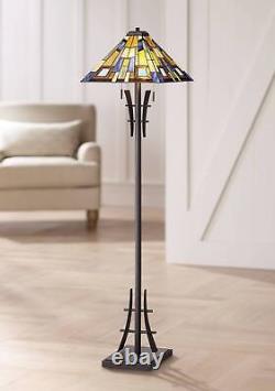 Asian Floor Lamp Bronze Iron Tiffany Style Stained Glass for Living Room Reading
