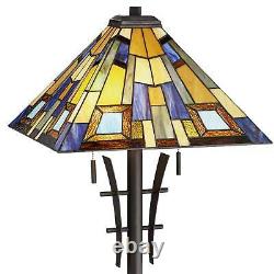 Asian Floor Lamp Bronze Iron Tiffany Style Stained Glass for Living Room Reading