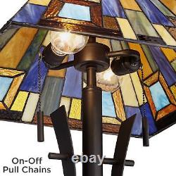 Asian Floor Lamp Bronze Iron Tiffany Style Stained Glass for Living Room Reading