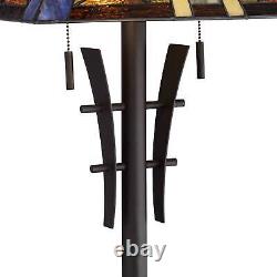 Asian Floor Lamp Bronze Iron Tiffany Style Stained Glass for Living Room Reading