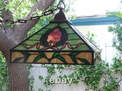 Authentic Early 1900s Antique Leaded, Stained Glass Hanging Lamp, the Real Deal