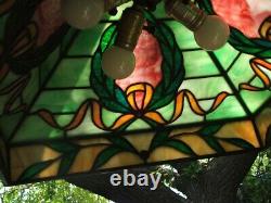 Authentic Early 1900s Antique Leaded, Stained Glass Hanging Lamp, the Real Deal