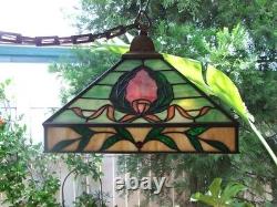 Authentic Early 1900s Antique Leaded, Stained Glass Hanging Lamp, the Real Deal