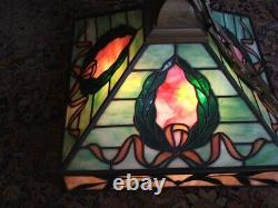 Authentic Early 1900s Antique Leaded, Stained Glass Hanging Lamp, the Real Deal