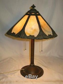 BRASS WithSTAIN GLASS BRADLEY & HUBBARD TABLE LAMP C1920'S