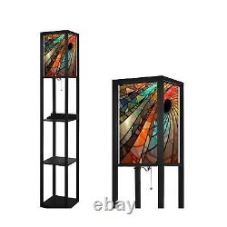 BVCAHSAW Colorful Stained Glass Spiral Floor Lamp with Shelves USB Ports & Po