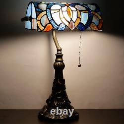 Banker Lamp 15 Tall Tiffany Desk Lamp Stained Glass Handmade Cloudy Style Adjus