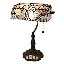 Banker's Desk Lamp Tiffany Style Stained Glass White Shade Office Table Light