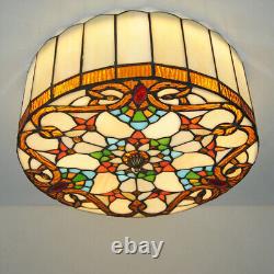 Baroque Round Stained Glass Ceiling Light Tiffany Style Flush Mount Lamp Fixture