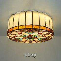 Baroque Round Stained Glass Ceiling Light Tiffany Style Flush Mount Lamp Fixture