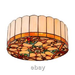 Baroque Round Stained Glass Ceiling Light Tiffany Style Flush Mount Lamp Fixture