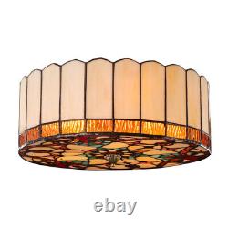 Baroque Round Stained Glass Ceiling Light Tiffany Style Flush Mount Lamp Fixture