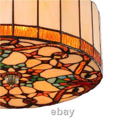 Baroque Round Stained Glass Ceiling Light Tiffany Style Flush Mount Lamp Fixture