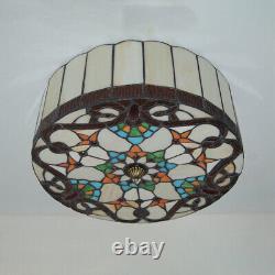 Baroque Round Stained Glass Ceiling Light Tiffany Style Flush Mount Lamp Fixture