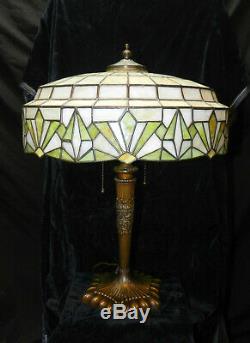 Beautiful 1920's Lamb Brothers & Green Stained Glass lamp