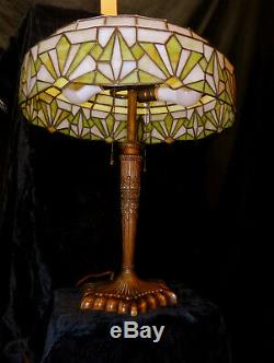 Beautiful 1920's Lamb Brothers & Green Stained Glass lamp