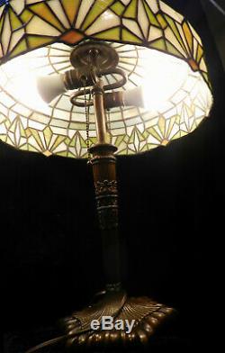 Beautiful 1920's Lamb Brothers & Green Stained Glass lamp