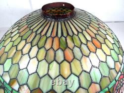 Beautiful Antique Tiffany Style Leaded Stained Glass Hanging Lamp withLarge Shade